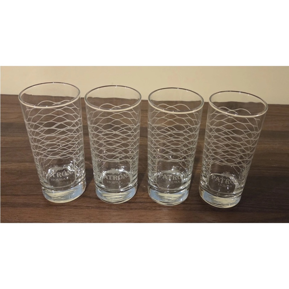 Set of 4 Patron Tequila highball etched pattern Glasses